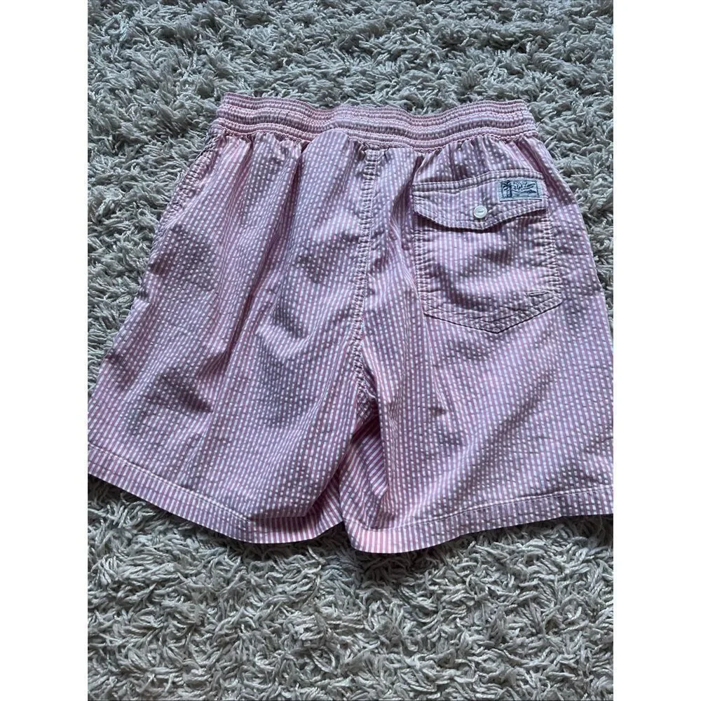 Polo Ralph Lauren Men's Small Seersucker Lined Swim Trunks Pink Striped Vintage